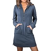 AlvaQ Sweatshirt Dress for Women Fall Winter Casual Long Sleeve Half Zip V Neck Pullover Tunic Tops Mini Dress with Pockets