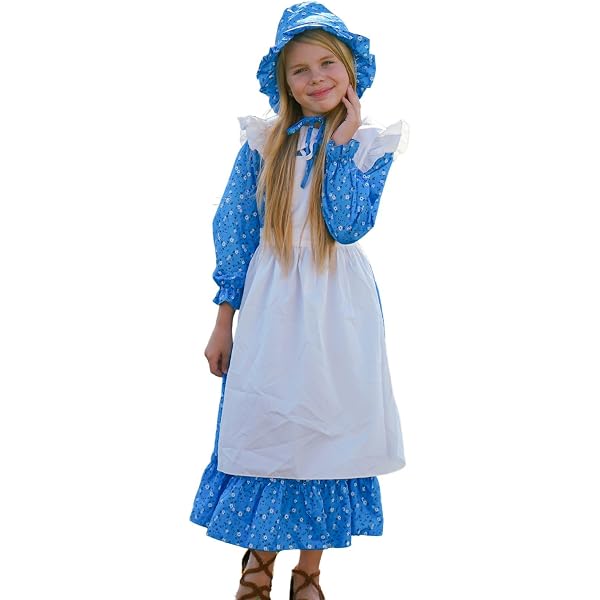 Colonial Girl Costume Girls Pioneer Colonial Dress Costume - Prairie Pilgrim  Outfit With Bonnet & Apron Historical Prairie Dress For Girls