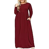 Nemidor Plus Size Maxi Dress for Curvy Women Fall Casual Loose Long Sleeve Dresses with Pocket 14-26