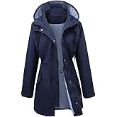 AIMLYXEE Women Rain Jacket Lightweight Waterproof Raincoat Lined Outdoor Hooded Windbreaker Trench Coat