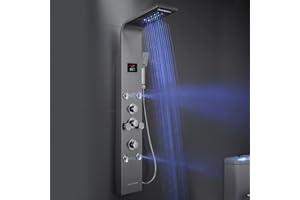 MENATT LED Lights Shower Panel System, SUS304 Stainless Steel Bathroom Shower Tower Column with 6-Function Faucet, Rainfall &