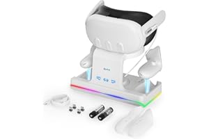 ZVTE Charging Dock for Oculus/Meta Quest 3- Magnetic Docking Station with LED Light - Headset Display Stand and Controller Mount, 2 * 1800Mah Rechargeable Batteries [Support Elite Strap with Battery]