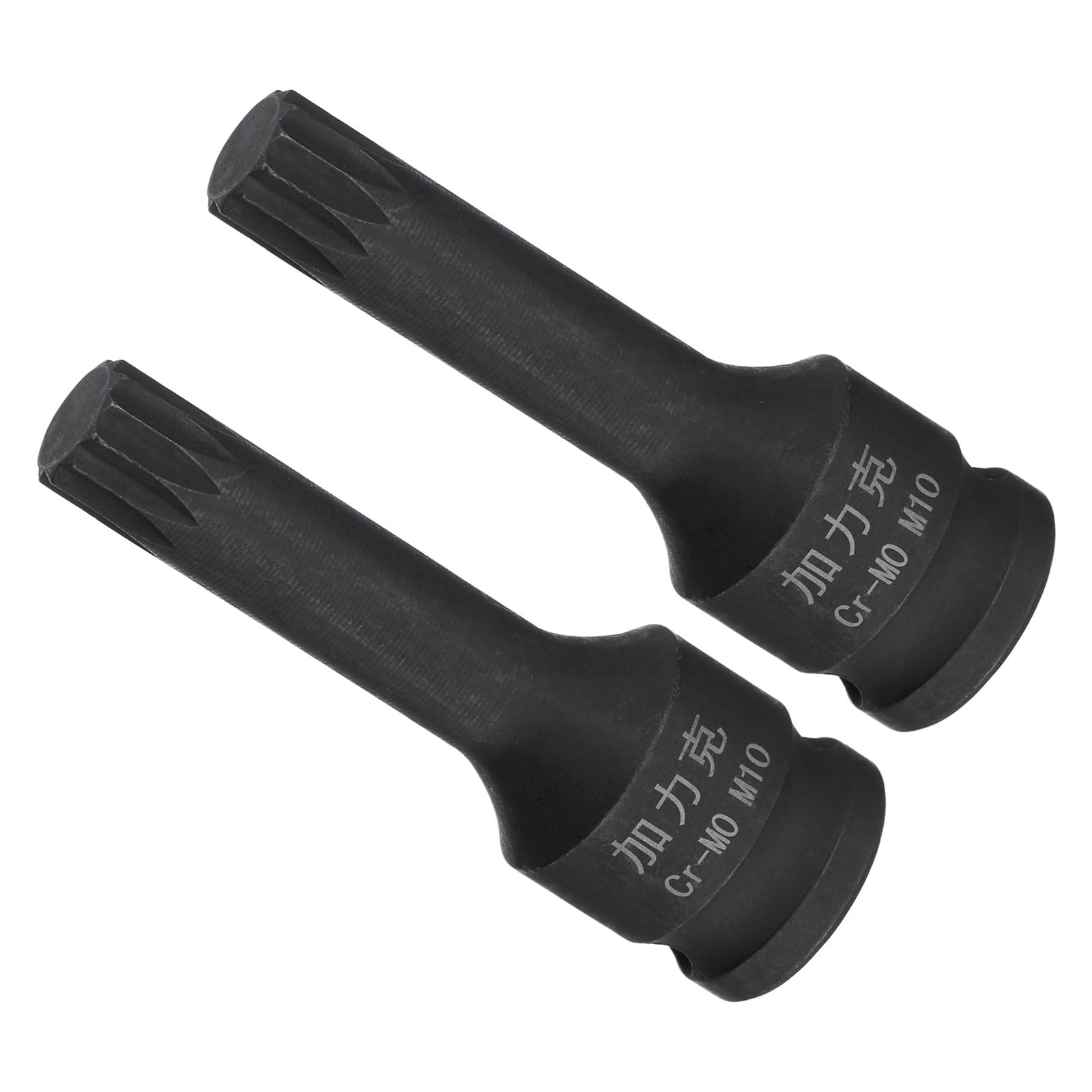 CoCud Impact Spline Bit Socket, M10 3/8" Square Drive 60mm Length, CR-MO Chamfer Design Impact Triple Square Spline Bit Socket - (Applications: for Automotive Repair), 2-Pieces