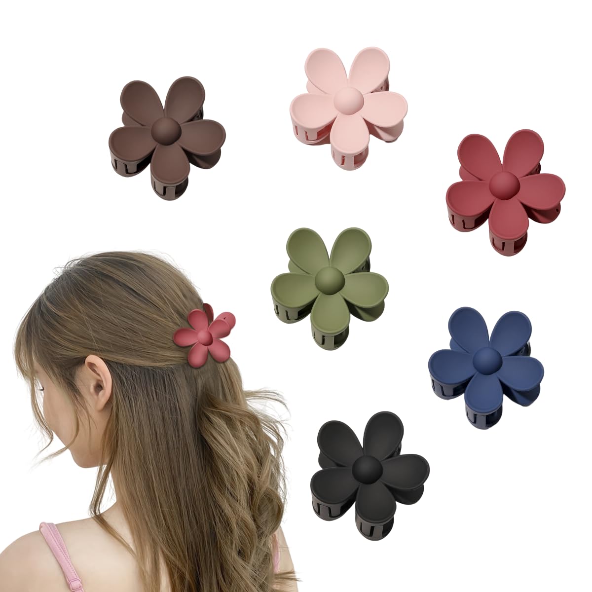 JIZIYUER 6 Pack Hair Claws - Matte Medium Cute Hair Accessories for Women & Girls (Matt Flowers)