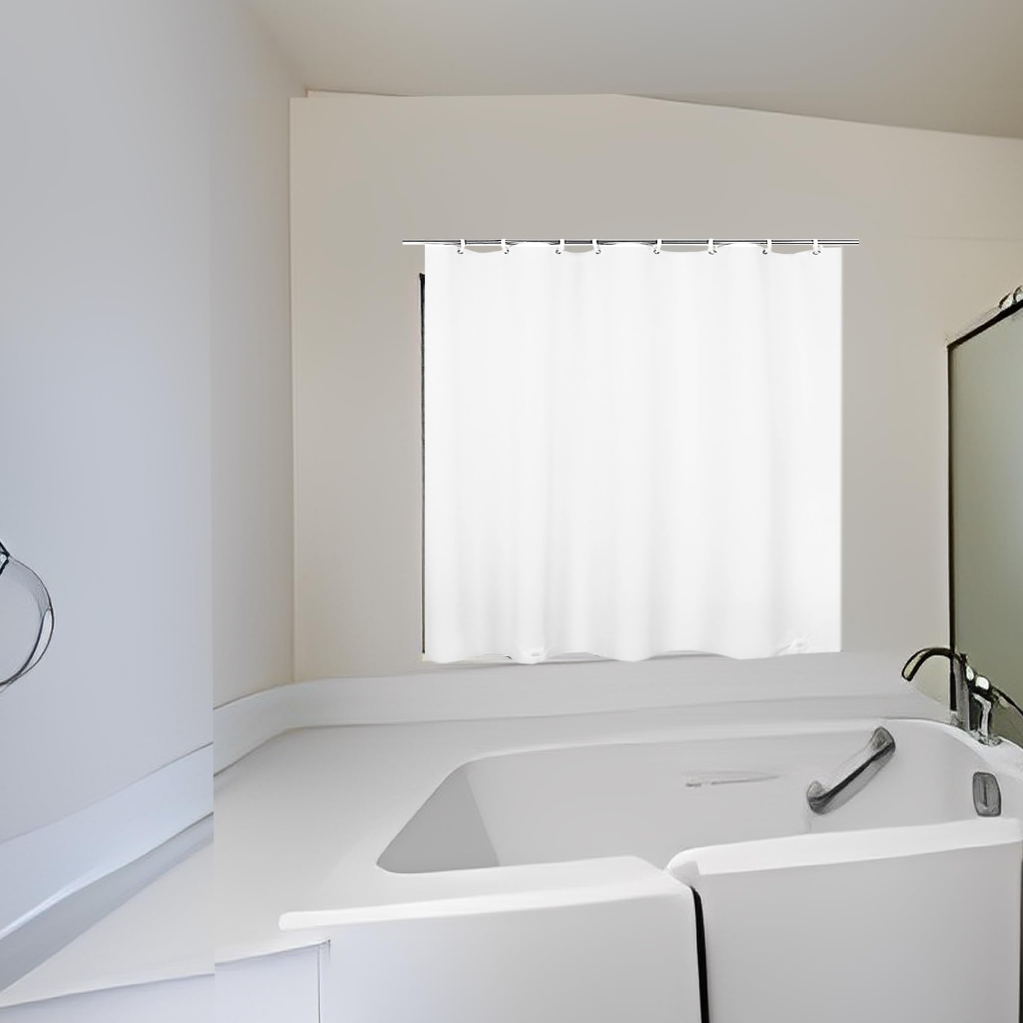 ABSENK Waterproof Shower Curtain for Window Inside Shower, 48 x 48 Inches Short Plastic Bathroom Window Curtain Heavy Duty Vinyl with Hooks, White, 48x48