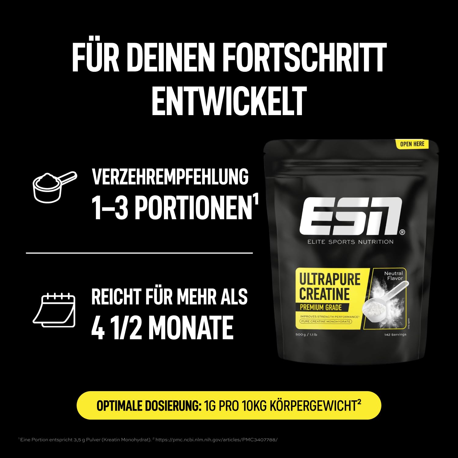 ESN Ultrapure Creatine Monohydrate - geschmacksneutral und vegan - 500 g 6