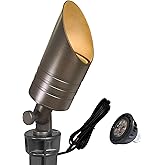 MALORY Brass Landscape Spotlight,12V AC/DC Low Voltage LED Landscape Lighting,Hard Wired Spot Up Light for Garden,Patio and Yard (S05-Bronze, 1-Pack with Bulb)