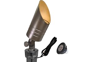 MALORY Brass Landscape Spotlight,12V AC/DC Low Voltage LED Landscape Lighting,Hard Wired Spot Up Light for Garden,Patio and Yard (S05-Bronze, 1-Pack with Bulb)