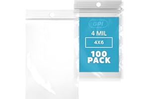 GPI POLY GPI - 4" X 6" Clear Plastic Zip Bags, 100 Count, Heavy-Duty 4 Mil Thick Durable Poly Baggies With Resealable Zipper Lock, Hang-Hole For Display.