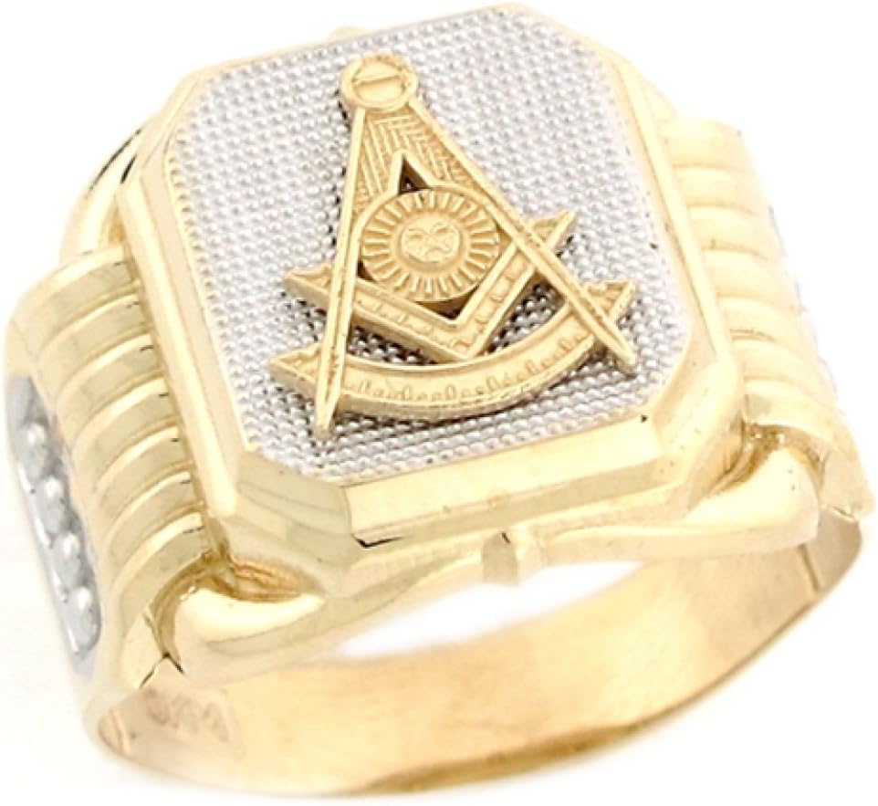 10k Two Tone Real Gold Past Master Freemason Masonic Fancy Mans Ring