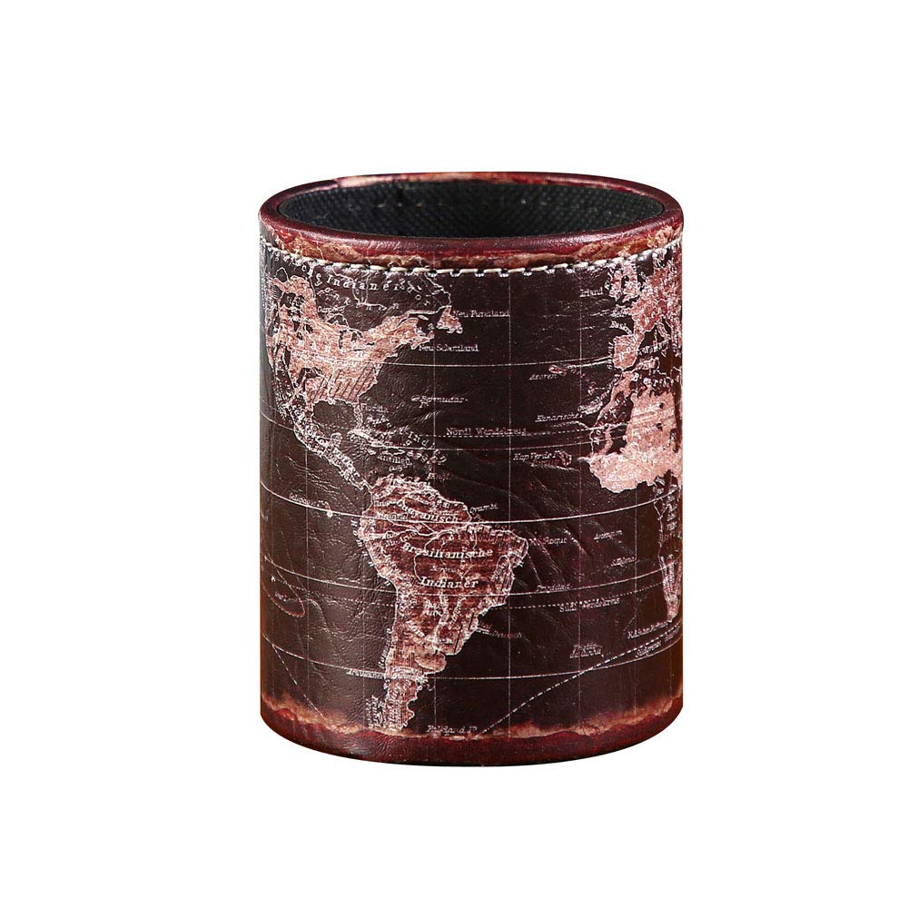 Photo 1 of LINKWELL Black World Map Pencil Holder for Desk, PU leather Pencil Cup, Globe Pen Holder for Desk Office Supply Organizer PH46