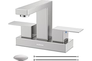Bathroom Sink Faucet, Hurran 4 inch Brushed Nickel Bathroom Faucets for Sink 3 Hole with Pop-up Drain and Supply Lines, Stainless Steel 2-Handle Lead-Free Faucet for Bathroom Sink Vanity RV Restroom