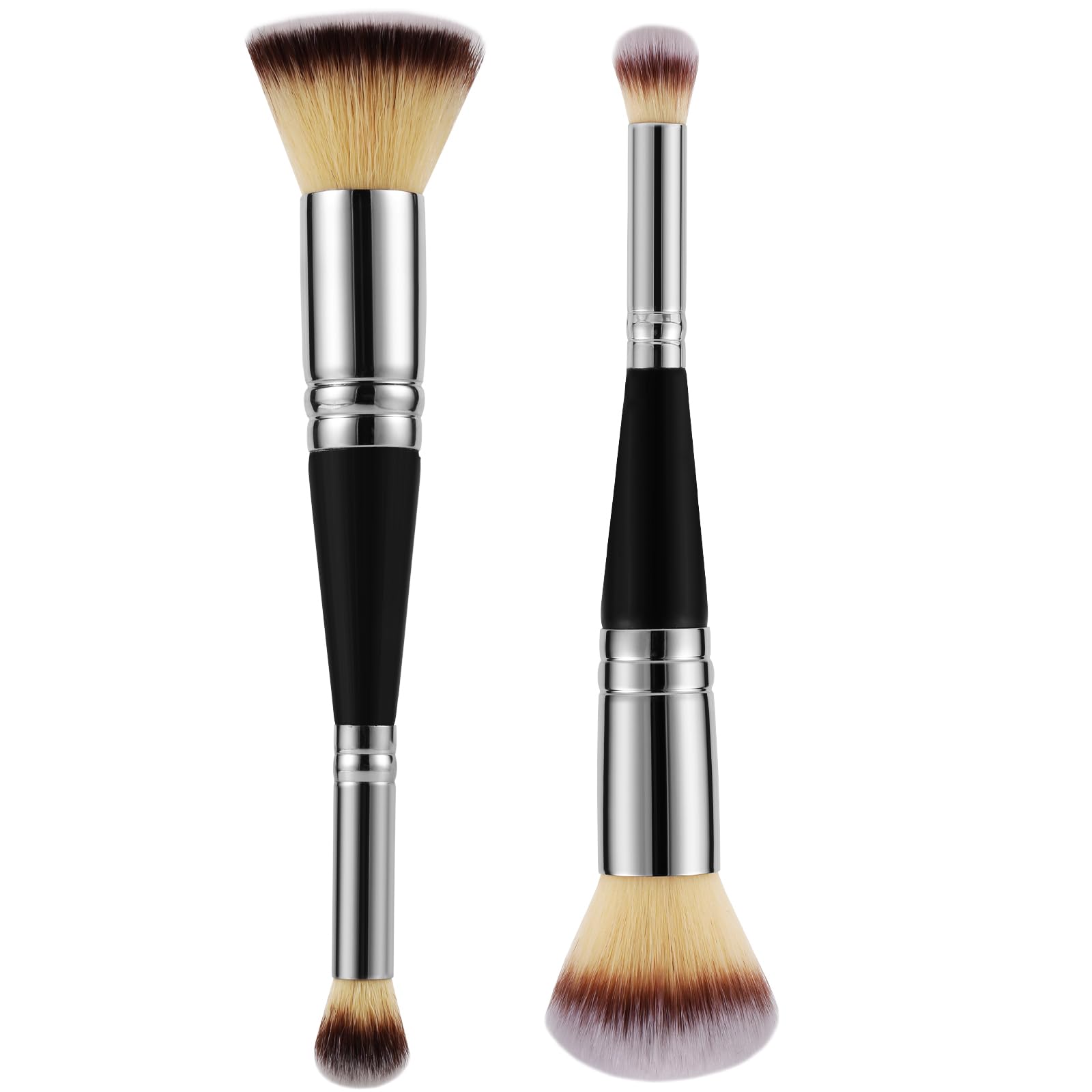 PEUTIER 2pcs Makeup Brushes, 2 in 1 Dual-Ended Foundation Brush Multi-Functional Portable Beauty Brushes for Girls Women Makeup Lovers Travel-Lovers