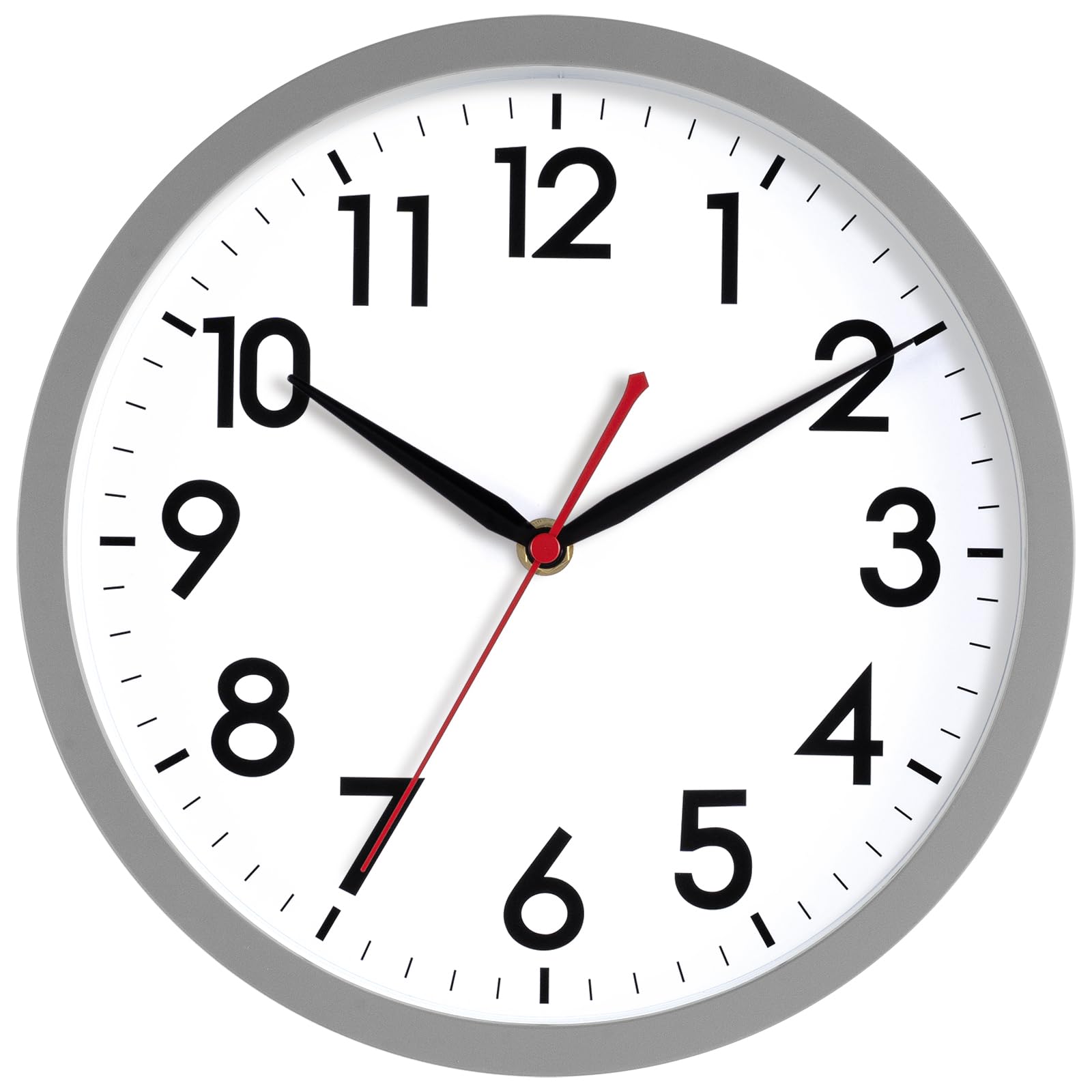 AKCISOT 10 Inch Wall Clock, Silent Battery Operated Analog Clock, Gray