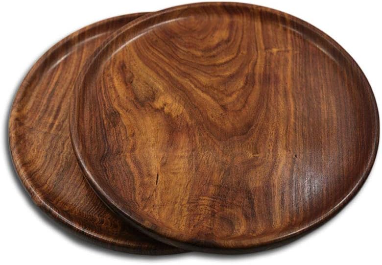 DAISYLIFE Wooden Eco-Friendly Handmade Round Shaped Serving Plates Natural Colour - Set of 2