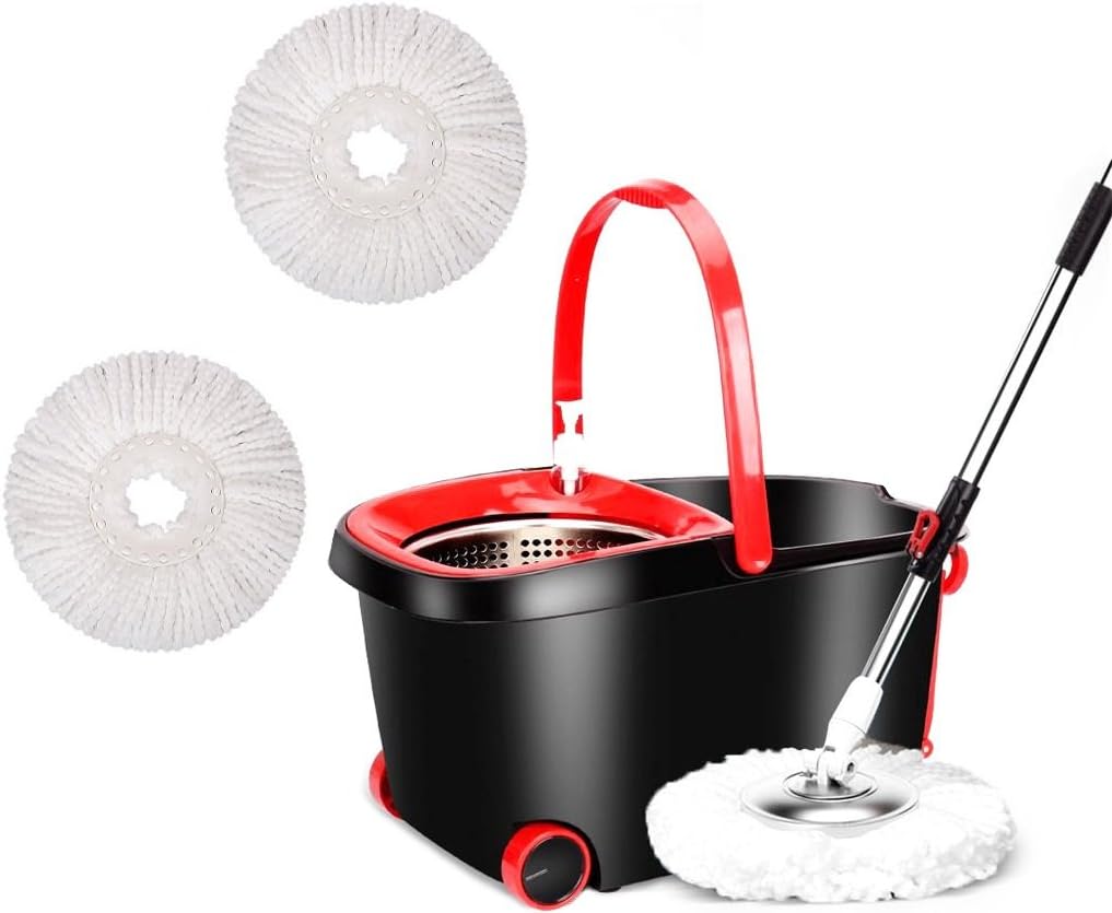 Aibileec 360 Microfiber Spin Magic Mop and Bucket Floor Cleaning System with Dual Mode Wringer Dry & Cleanse, Extra 2 Mop Head(Large)