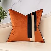 Yangest Burnt Orange Decorative Velvet Throw Pillow Cover Striped Patchwork Cushion Case Modern 18x18 Inch Pillowcase for Sofa Couch Bedroom Living Room Home Decor
