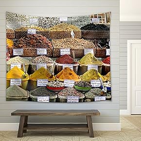 Spices on Display at Market - Fabric Wall Tapestry Home Decor - 51x60 inches