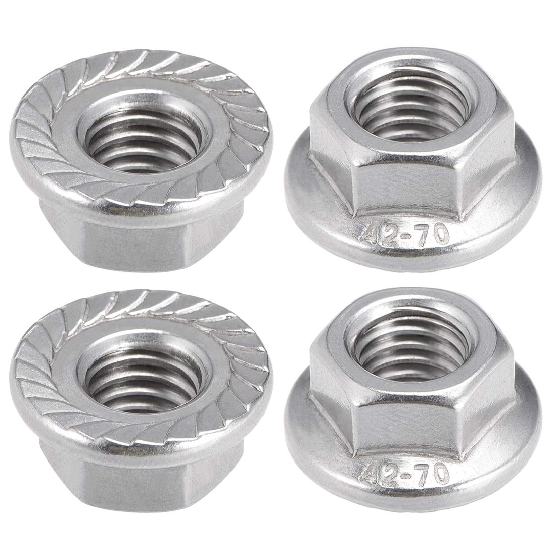 sourcing map M10 Serrated Flange Hex Lock Nuts, 304 Stainless Steel, 4 Pcs