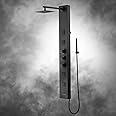 Achelous Square Rainfall Shower Head Panel System with Thermostatic,Stainless Steel High Pressure Turbo Body Jets Waterfall Shower Tower,Brass Handheld Wand in Matte Black
