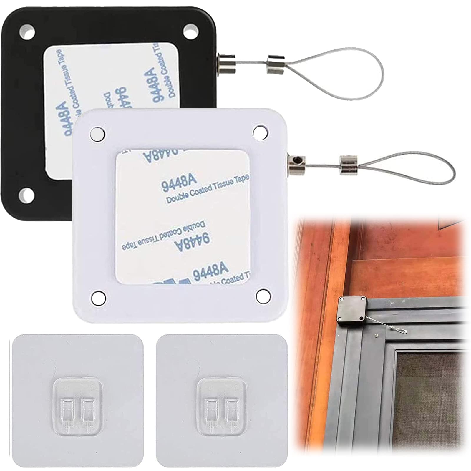 Punch-Free Automatic Sensor Door Closer 2 PCS Residential Commercial Auto Door Closer with Drawstring Multifunctional Automatic Door Closer for All Kinds of Aluminum Alloy, Wooden, Two-Way Sliding