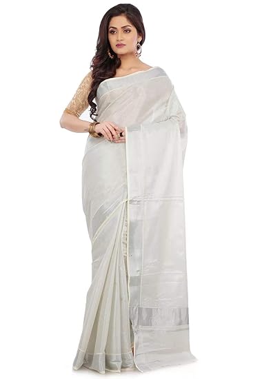 Women's Kasavu Tissue Saree With Blouse Piece (Tis-1_Silver)