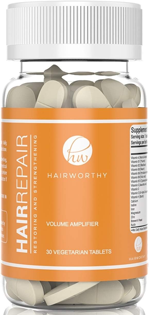 Hairworthy Hairrepair Tablets - Healthier, Fuller and More Volume. Brewer's Yeast and Biotin for Fast & NOTICEABLE Results. One Vegetarian Tablet A Day. Powerful Hair, Skin and Nail Complex (1 Month)