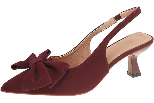 Women Kitten Dress Pumps, Front Bowknot Pointy High Heels Elegant Closed Toe Slingback Pump Shoes for Party Office Work