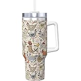 Chicken Gifts for Women 40Oz Chicken Tumbler Chicken Stuff For Chicken Lovers Stainless Steel Insulated Cute Bottle Cup Mug for Hot or Cold Drinks Mother's Day Birthday Gifts for Women Men Mom, Beige