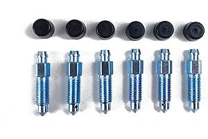 KAM HOI 6 PCS Brake Bleeder Screws with Dust Cover,Wheel Cylinder Bleeder Valve,Caliper Bleeder Screw with Rubber Cap M8x1-36mm, Bleeding Screws Bleed Kit