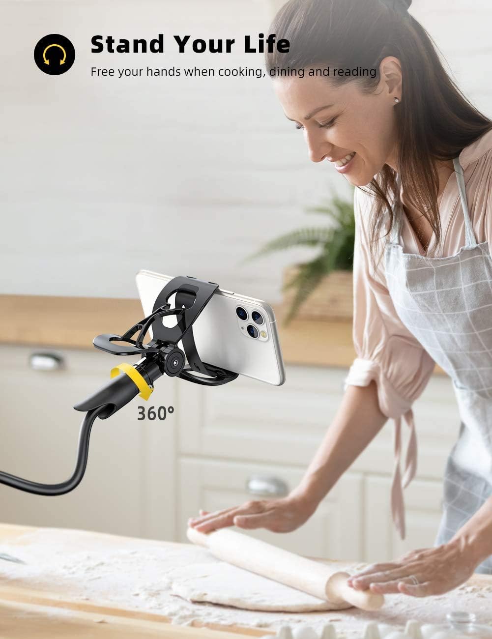 Phone Holder Bed Gooseneck Mount - Lamicall Flexible Arm 360 Mount Clip Bracket Clamp Stand for Cell Phone XS Max XR X 8 7 6 Plus 5 4, S10 S9 S8 S7 S6, Overall Length 33.4In(Black)