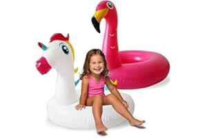 GG ZHONG QUAN 2 Pack Flamingo Unicorn Inflatable Pool Float, Fun Swim Tube Rings Party Toys, Swimming Pool Outdoor Summer Beach Floaties for Kids