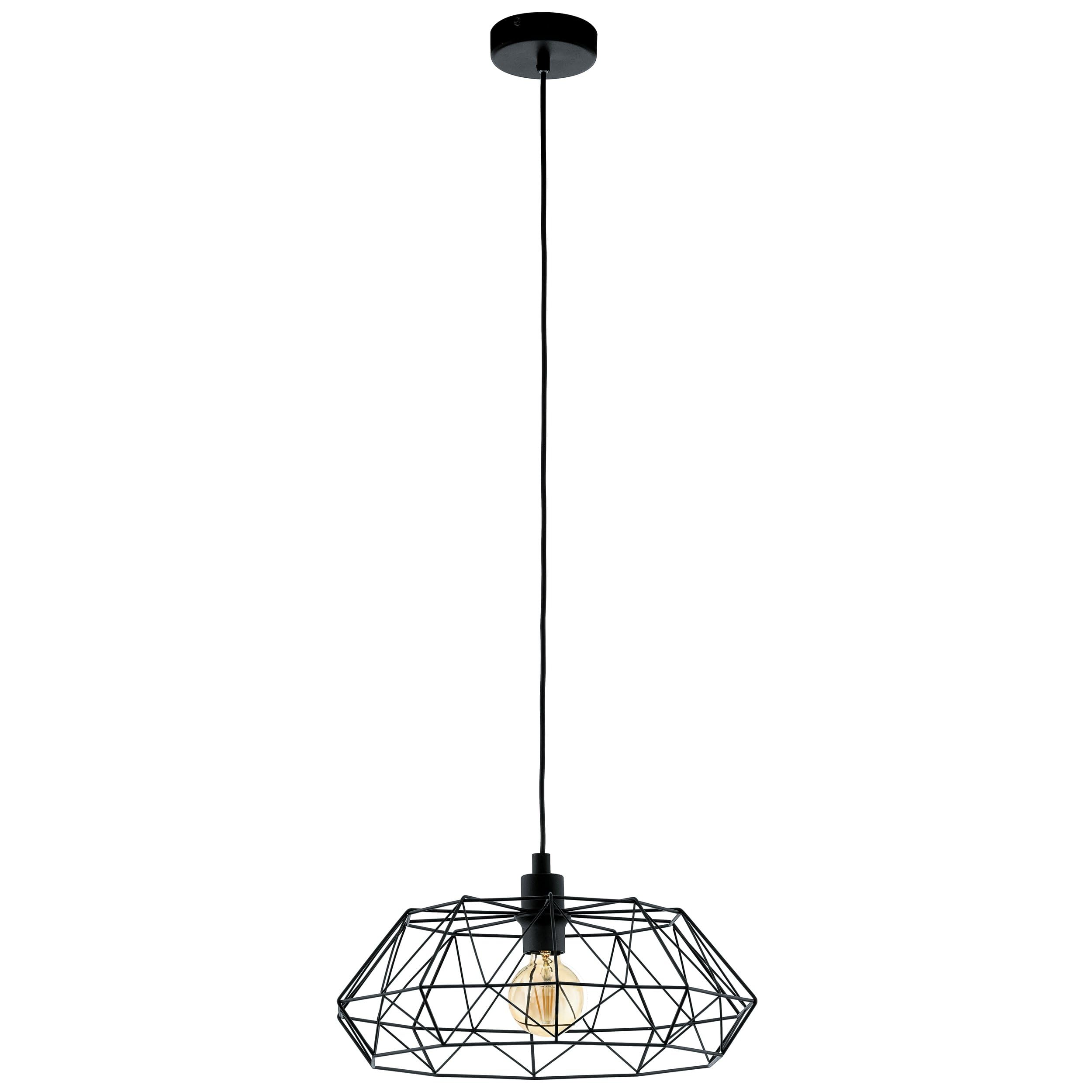 Eglo Carlton 2 Pendant Lamp, Single-Light Vintage Pendant, Retro Steel Hanging Lamp, Colour: Black, Socket: E27