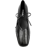 SUIARA Lace up Ballet Flats Women Square Toe Mary Jane Flats Bow Slip On Comfortable Ballerina Shoes