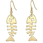YUJIE Fish Earrings for Women Fishbone Dangle Earring Huggie Hoops with Cute Charm Chic Ocean Jewelry