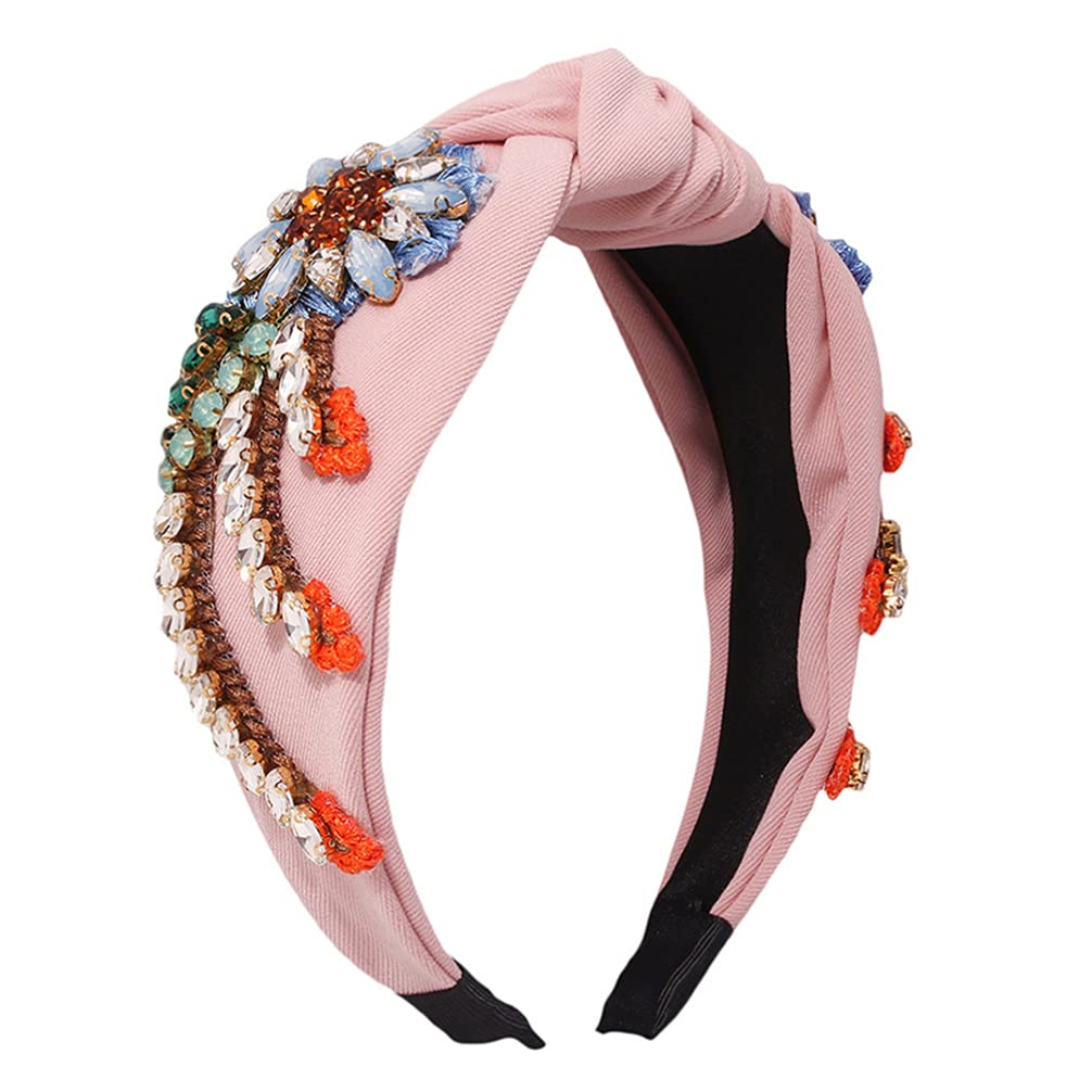 Lurrose Rhinestone Embroidered Retro Style Hairband Wide Hair Hoop for Women Girls Wedding Party Daily Hair Accessories