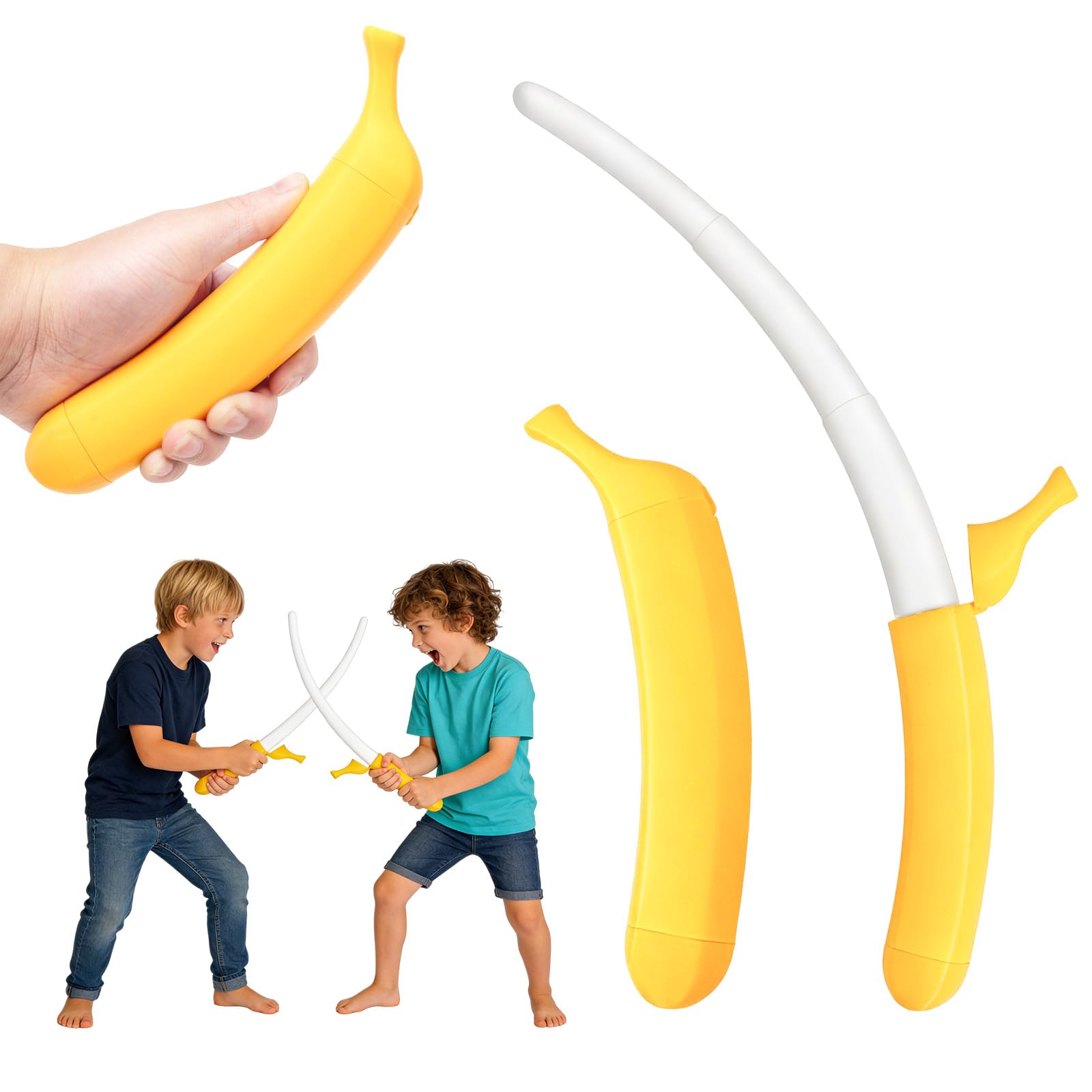 Retractable Banana Sword 3D Printed Realistic Banana Wand Cosplay Prop Plastic Fake Knife Katana Toy for Anime Cosplay Fidget Prop for Banana Costume Kids Adults Holiday Role Play Fancy Dress