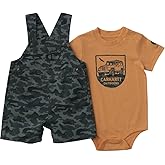Carhartt baby-boys 2-piece Short Sleeve Bodysuit & Canvas Camo Shortall Set