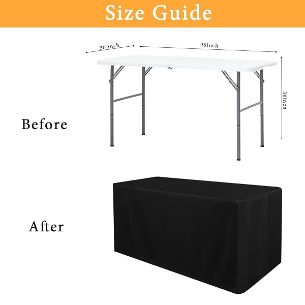 OBSTAL 4 PACK BLACK TABLECLOTH FITTED TABLE CLOTHES FOR 8 FOOT RECTANGLE TABLES – WATER RESISTANT WASHABLE FABRIC POLYESTER RECTANGLE TABLE COVER FOR OUTDOOR/INDOOR USES?96L X 30W X 30H INCHES, BLACK?
