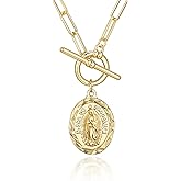 Women's Gold Virgin Mary Necklace - 14k Gold Plated Virgen de Guadalupe Pendant Necklaces,Cubic Zirconia Non Tarnish Golden Catholic Our Lady of Guadalupe Jewelry,Faith Baptism Confirmation Gift