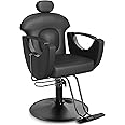 Baasha Barber Chair Reclining Hair Salon Chair, All Purpose Gold Salon Chair for Hair Stylist, 360 Degrees Rolling Swivel Styling Chairs, Shampoo Chairs Tattoo Chair - Black