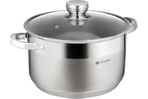Daniks Standard 7 Quart Stainless Steel Stock Pot with Glass Lid, Tri-Ply Bottom for Even Heating, Induction Compatible, Dish