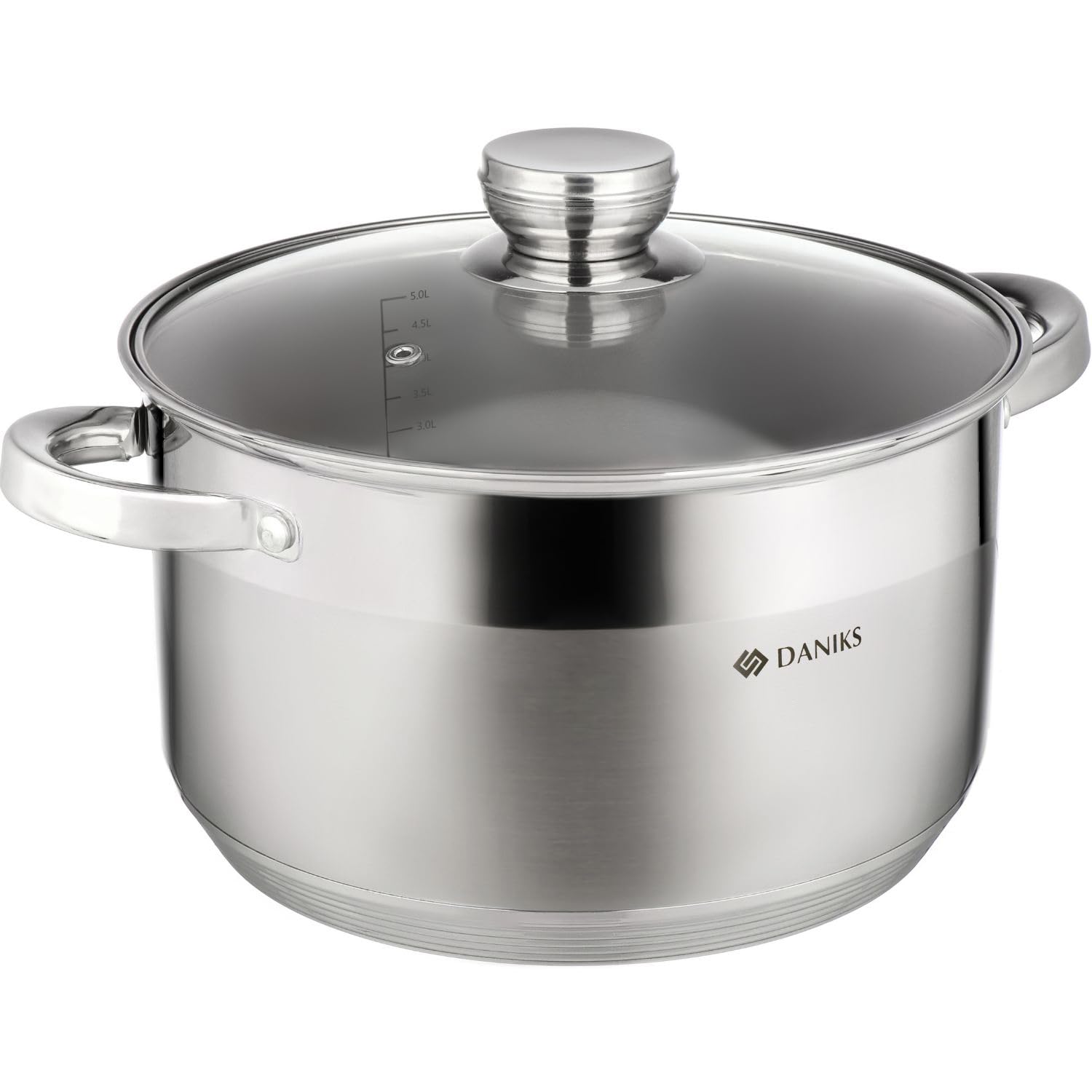 Photo 1 of Daniks Standard Stainless Steel Stock Pot with Glass Lid – Induction 7 Quart, Dishwasher Safe, Measuring Scale, For Soup, Pasta, Stew, Silver
