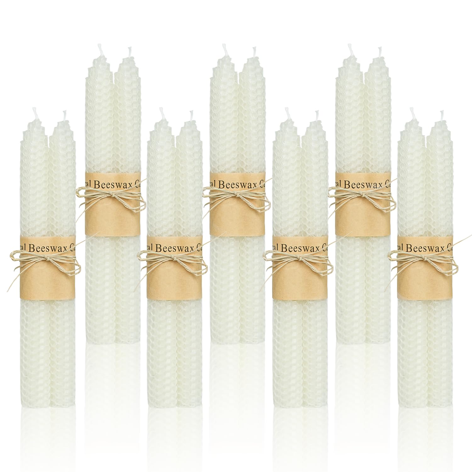Photo 1 of 14 Pack Beeswax Taper Candles, Handmade Bees Wax Candle for Home, Dripless & Unscented Candle Sticks, 9" Tall,White Beeswax Candles by Kissingfish