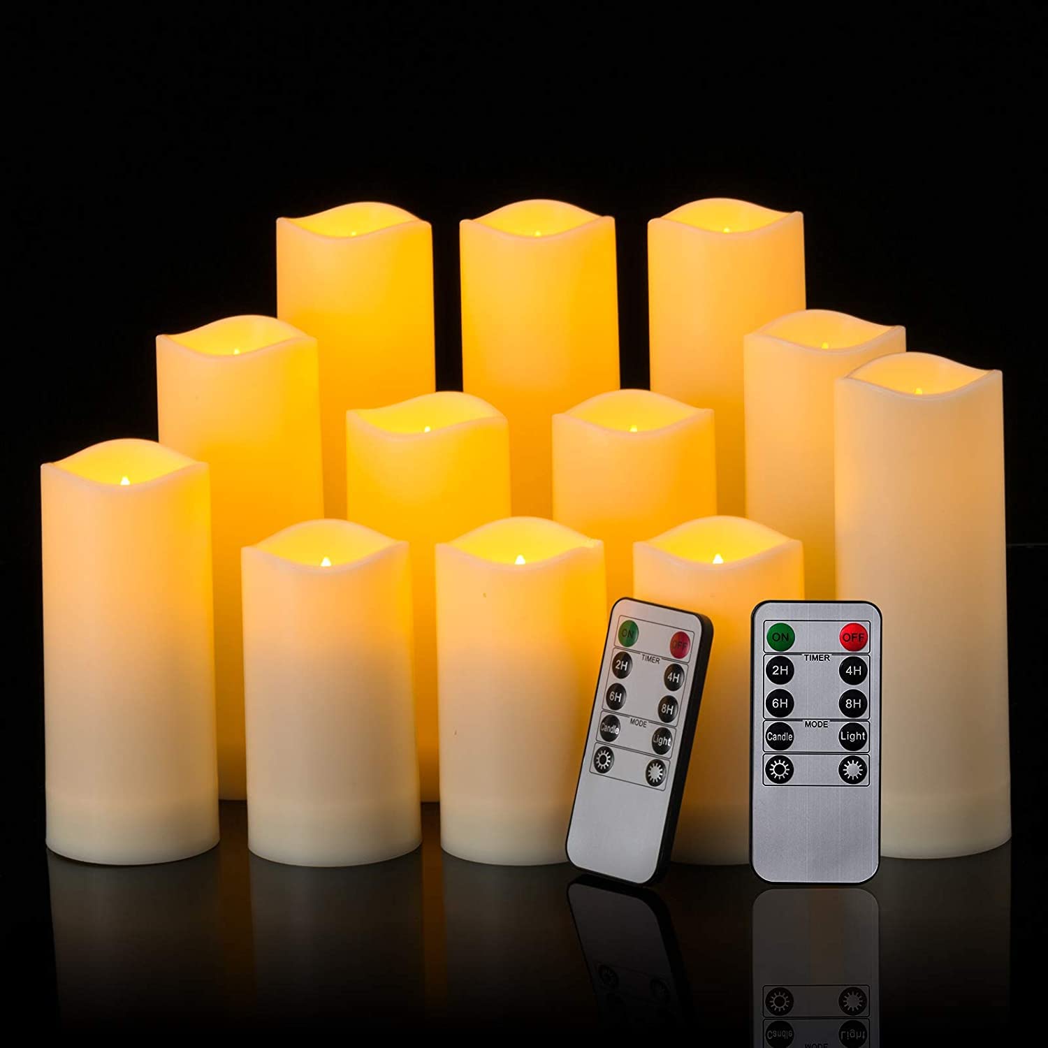 Photo 1 of YOROXRG 12 Pack Flameless Candles Battery Operated Waterproof Led Candles (D:2.2" X H:4" 5" 6" 7") Candles with 2 Remotes Contro for Wedding, Party, Birthday
