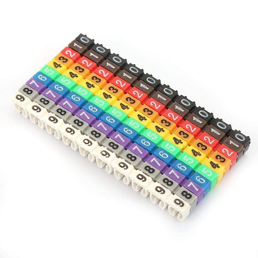 0-9 Digital Coded Clip on Plastic Cable Identification Wire Marker Number Tag Label Wire Label Tube Set Cable Marker Tube Colorful(100PCS KCM-2.5MM 2.5 Square)