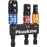 Pkuukme 3PCS Impact Socket Adapter Set - 1/4", 3/8", 1/2" Drill Socket Adapters with Extension Driver Bit & Holder, Socket Drill Adapters Compatible with Power Drill and High Torque Impact Wrench