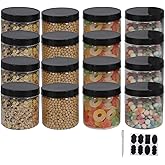 ZMYBCPACK 12 Pack 16 oz Plastic Jars with Lids, Extra Labels, 1 Pen, Clear PET Seal Jar for Food Storage,Wide Opening Storage