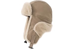 KAZZHA Trapper Hat for Men Women Leather Winter Fur Hat Warm Ear Flaps Russian Ushanka Waterproof Trooper Cap Fluffy