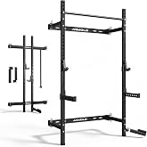 Mikolo 2" x 2" Folding Wall Mounted Squat Rack, 1000 Pounds Capacity Power Rack with Pull Up Bar, J Hooks and Other Attachments, Space-Saving Home Gym